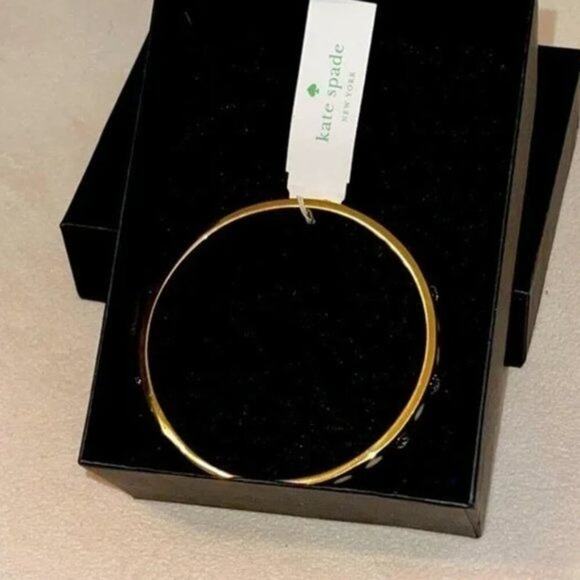 Kate Spade New York Idiom Bangle Bracelet Gold Tone Rhinestone Dotted - Picture 2 of 7